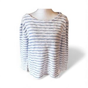 Blue & White Striped Textured Knit Pullover Small Coastal Grandma Nautical Beach